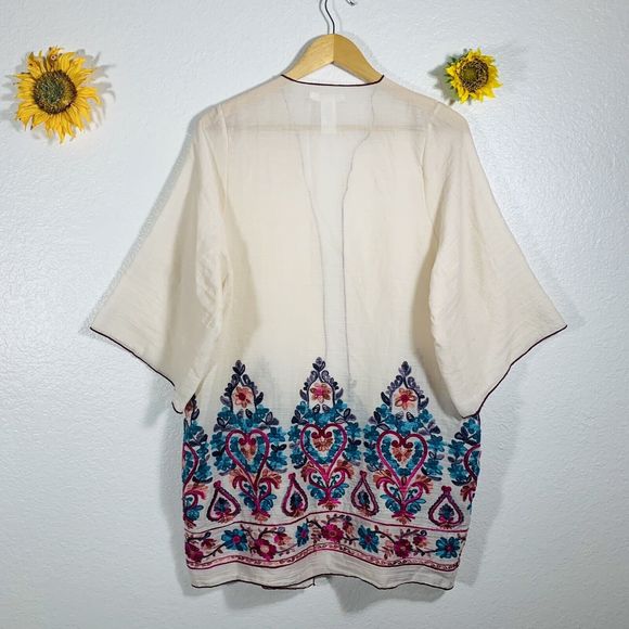 T Party Embroidered Cotton Open Boho Cardigan Size Small Women’s - Picture 5 of 7